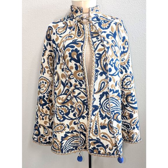 Vintage Handmade Reversible Baroque Tapestry Paisley Tie Neck Poncho One Size - Picture 1 of 4